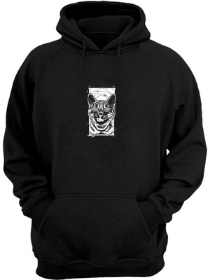 The Wert Unisex Hypnotized Cat Baskılı Siyah Normal Kalıp Şardonlu Kalın Sweatshirt