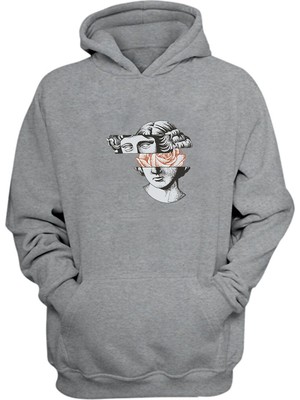 The Wert Unisex Unknown Gül Baskılı Gri Normal Kalıp Şardonlu Kalın Sweatshirt