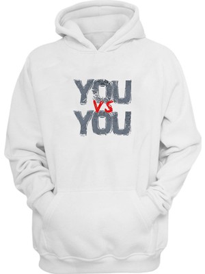 The Wert Unisex You Vs You Baskılı Beyaz Normal Kalıp Şardonlu Kalın Sweatshirt