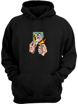 The Wert Unisex Fotograf Yakma Baskılı Siyah Normal Kalıp Şardonlu Kalın Sweatshirt