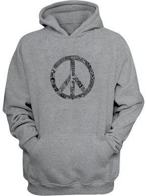 The Wert Unisex Peaceful Symbol Baskılı Gri Normal Kalıp Şardonlu Kalın Sweatshirt