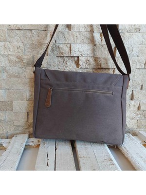 QUB CLUB Unisex Kanvas Kahve  Siyah Su Geçirmez Postacı Iş Okul Evrak Laptop Notebook Çantası (El Çantası Hediyeli)
