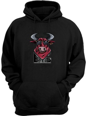 The Wert Unisex Bull Boss, A Bull Smoking Baskılı Siyah Normal Kalıp Şardonlu Kalın Sweatshirt