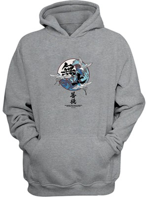 The Wert Unisex Japon Leylekler Baskılı Gri Normal Kalıp Şardonlu Kalın Sweatshirt