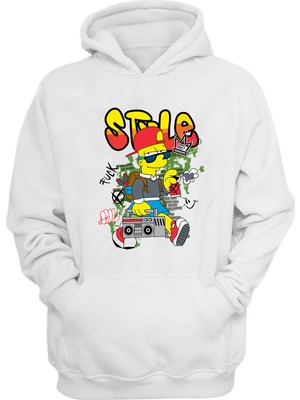 The Wert Unisex Simpson Style Baskılı Beyaz Normal Kalıp Şardonlu Kalın Sweatshirt