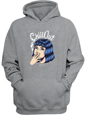 The Wert Unisex Chill Out Estd 2019 Baskılı Gri Normal Kalıp Şardonlu Kalın Sweatshirt