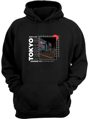 The Wert Unisex Tokyo 1980 Baskılı Siyah Normal Kalıp Şardonlu Kalın Sweatshirt
