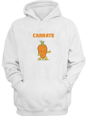 The Wert Unisex Carrate Havuç Baskılı Beyaz Normal Kalıp Şardonlu Kalın Sweatshirt