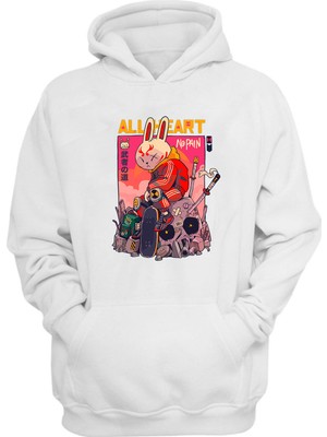 The Wert Unisex All Heart, No Paın Baskılı Beyaz Normal Kalıp Şardonlu Kalın Sweatshirt