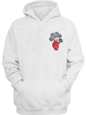 The Wert Unisex Heart With Fading Flowers Baskılı Beyaz Normal Kalıp Şardonlu Kalın Sweatshirt