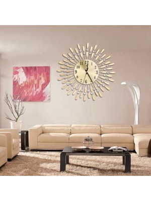 Sunshinee 2 Adet 15 Inç 3D Büyük Duvar Saati Parlak Rhinestone Güneş Tarzı Modern Oturma Odası Dekor (Altın) (Yurt Dışından)