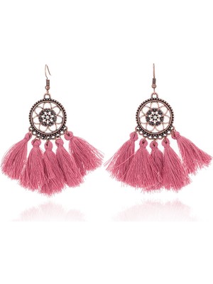 Sunshinee Vintage Boho Etnik Yuvarlak Dangle Bildirimi Fringe Damla Küpe Kadınlar Için Düğün Parti Yıldönümü Takı Süsler Pembe + Bronz (Yurt Dışından)