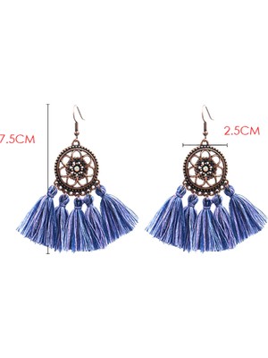 Sunshinee Vintage Boho Etnik Yuvarlak Dangle Bildirimi Fringe Damla Küpe Kadınlar Için Düğün Parti Yıldönümü Takı Süsler Pembe + Bronz (Yurt Dışından)