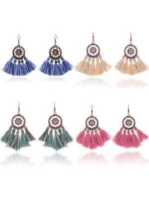 Sunshinee Vintage Boho Etnik Yuvarlak Dangle Bildirimi Fringe Damla Küpe Kadınlar Için Düğün Parti Yıldönümü Takı Süsler Pembe + Bronz (Yurt Dışından)