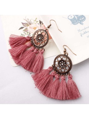 Sunshinee Vintage Boho Etnik Yuvarlak Dangle Bildirimi Fringe Damla Küpe Kadınlar Için Düğün Parti Yıldönümü Takı Süsler Pembe + Bronz (Yurt Dışından)