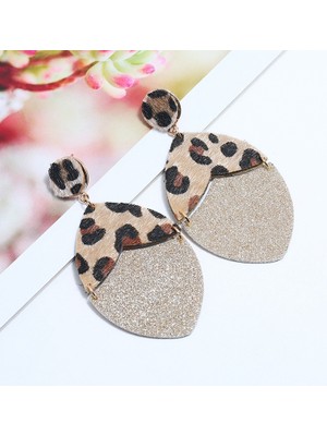 Sunshinee Moda Retro Takı Leopar Baskı Deri Pendientes Küpe Geometrik Abartılı Uzun Dangle Küpe Kadınlar Için Koyu Gri (Yurt Dışından)