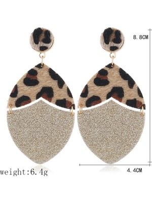 Sunshinee Moda Retro Takı Leopar Baskı Deri Pendientes Küpe Geometrik Abartılı Uzun Dangle Küpe Kadınlar Için Koyu Gri (Yurt Dışından)