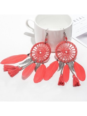 Sunshinee Retro Kadın Tüy Dreamcatcher Dangle Kanca Küpe Takı (Yurt Dışından)