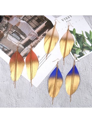 Sunshinee Moda Takı Floresan Çift Renk Egzotik Dangle Eardrop Küpe Uzun Metal Püskül Tüy Küpe Kadın Aksesuarları Süsler Pembe (Yurt Dışından)