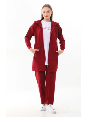 Westbound Kadın Kabartma Baskılı Bordo Renk 3 Lü Spor Takım