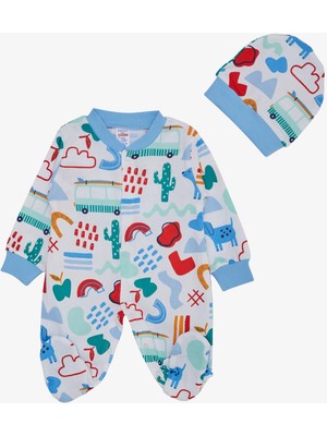 Breeze Erkek Bebek Patikli Tulum Desenli Köpekçik Baskılı 0-6 Ay, Beyaz
