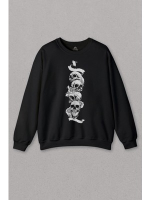 So Cool Kuru Kafa Gül Skull Tattoo Baskılı Sweat