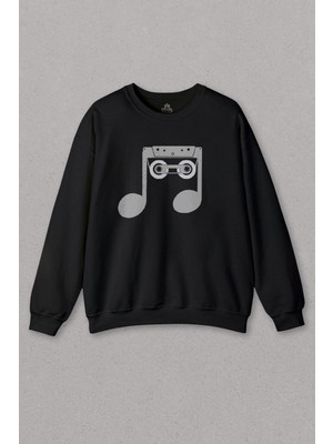 So Cool Nostalji Kaset Kalem Müzik Nota Sol Anahtarı Baskılı Unisex Sweat