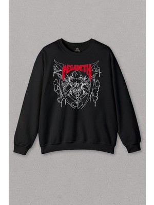 Siyah Sweatshirt Megadeth 1983 Kırmızı Dave Mustaine Heavy Metal Baskılı Sweat