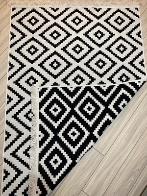 Stay With Love Kilim Çift Taraflı Pamuklu Dokuma Yıkanabilir Modern Kilim Siyah Beyaz