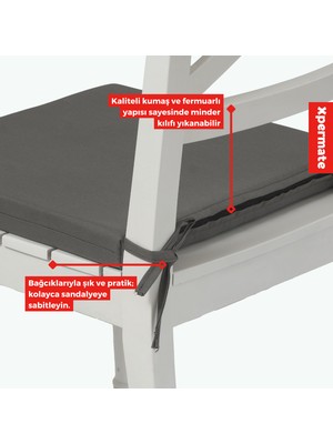 Xpermate Fermuarlı 2'li Sandalye Minderi Su Itici Kumaş 40X40 cm Sünger Sandalye Minderi Bağcıklı Antrasit