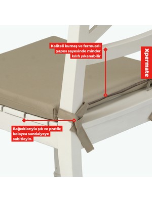 Xpermate Fermuarlı 2'li Sandalye Minderi Su Itici Kumaş 40X40 cm Sünger Sandalye Minderi Bağcıklı Bej