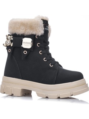 İmershoes Günlük Çocuk Kışlık Spor Bot Kürklü Bağcıklı Fermuarlı Desenlı Taban Ayakkabı F200