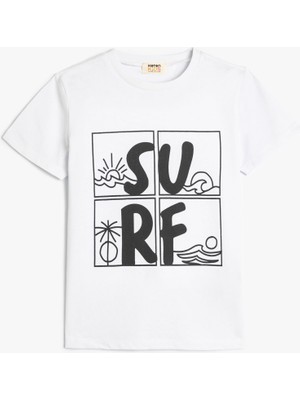 Koton Tişört Kısa Kollu Bisiklet Yaka Sörf Baskılı Pamuklu