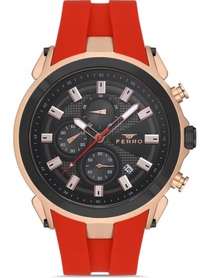 Ferro FM31402D-R4 Quartz Silikon Bordo Siyah Kadran 44 mm Erkek Kol Saati