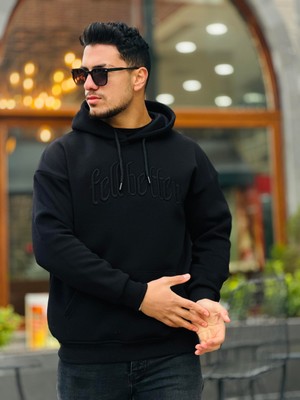 Miron Siyah Fell Better Nakışlı Kapşonlu Üç Iplik Oversize Sweatshirt