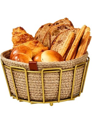 Edora Home Gold Çok Amaçlı Oval Köşeli Ekmeklik Makrome - Metal Paslanmaz