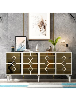 Demonte Dekor Adden Konsol Beyaz-Altın