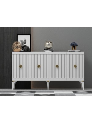 Demonte Dekor Middas Konsol Beyaz-Altın