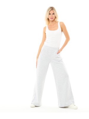 Defy's Kadın Bol Paça Cepli Oversize Fit Pantolon Kar Melanj