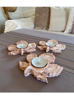 Mor Villa Mum Üçlü Yaprak Mumluk,Dekoratif Mumluk,Tealight Mumluk,Hediyelik Eşya