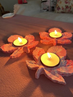 Mor Villa Mum Üçlü Tealight,yaprak Şekilli Mumluk