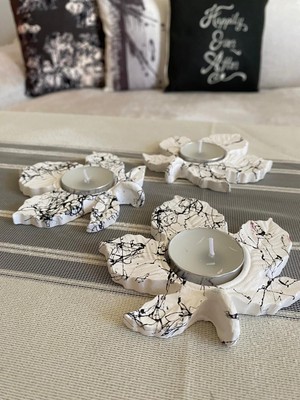 Mor Villa Mum Üçlü Tealight,yaprak Şekilli Mumluk