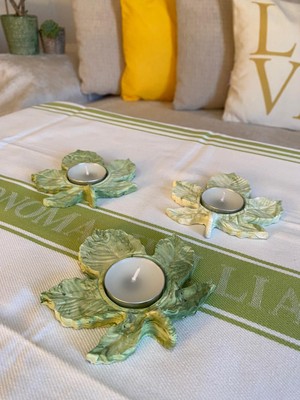 Mor Villa Mum Üçlü Tealight,yaprak Şekilli Mumluk