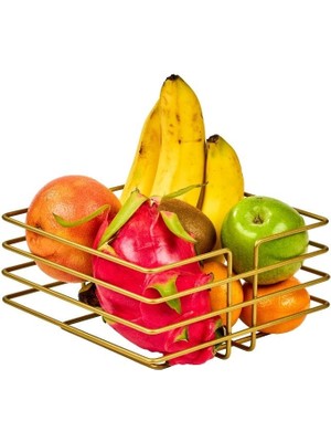 Edora Home Gold Paslanmaz Oval Köşeli Kare Meyve Sepeti - Çok Amaçlı Metal