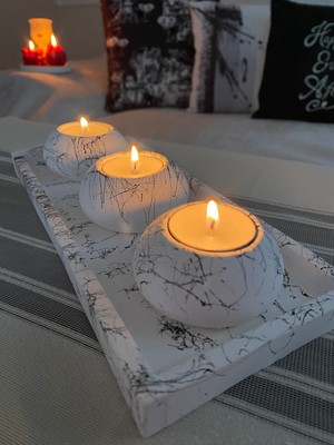 Mor Villa Mum El Yapımı 3'lü Beton Tabaklı Beton Mumluk Set Beton Tealight Set Mumlar Dahildir