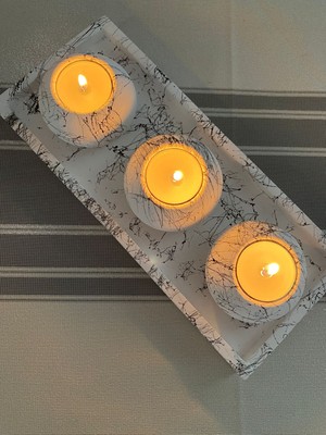 Mor Villa Mum El Yapımı 3'lü Beton Tabaklı Beton Mumluk Set Beton Tealight Set Mumlar Dahildir