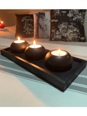 Mor Villa Mum El Yapımı 3'lü Beton Tabaklı Beton Mumluk Set Beton Tealight Set Mumlar Dahildir