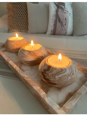 Mor Villa Mum El Yapımı 3'lü Beton Tabaklı Beton Mumluk Set Beton Tealight Set Mumlar Dahildir