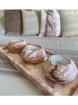 Mor Villa Mum El Yapımı 3'lü Beton Tabaklı Beton Mumluk Set Beton Tealight Set Mumlar Dahildir