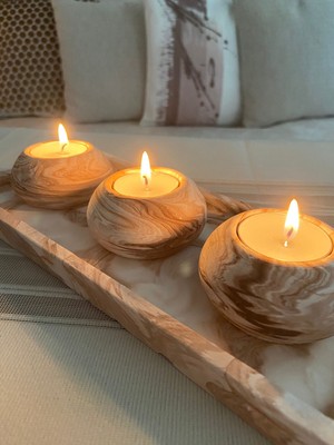 Mor Villa Mum El Yapımı 3'lü Beton Tabaklı Beton Mumluk Set Beton Tealight Set Mumlar Dahildir